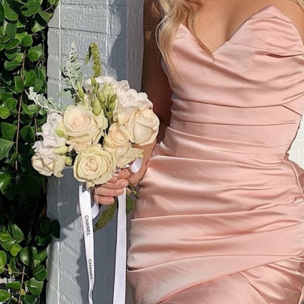 HOUSE OF CB Emanuela Blush Pink Satin Bodycon Draped Ruched Mini Dress